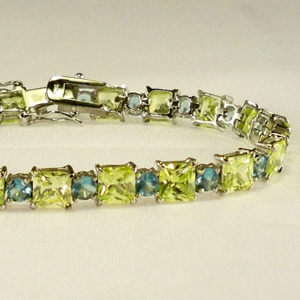 NEW Vintage R C by Adrienne Yellow, Aquamarine Cubic Zirconias Silver Bracelet